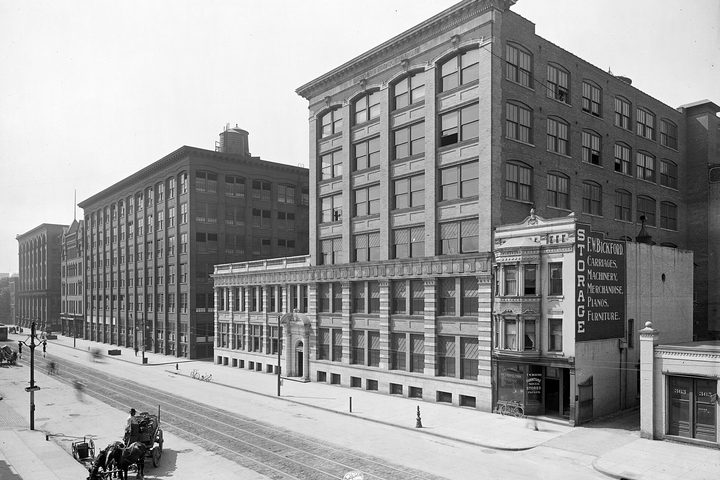 The Eastman Kodak factory and main office buildings in Rochester, New York, in an early twentieth-century photograph